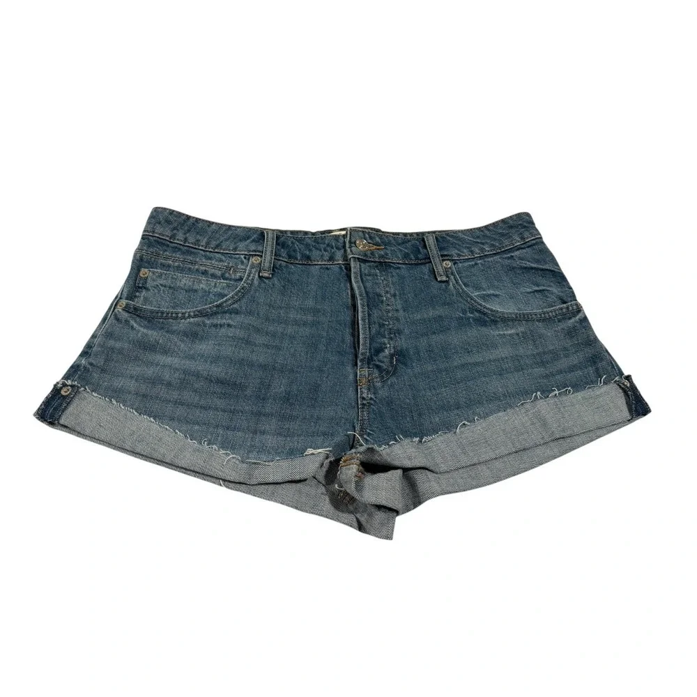Free People Women Blue Shorts Size 31 Cali Cuffed Hem,‎ Button Fly Shortie NWT